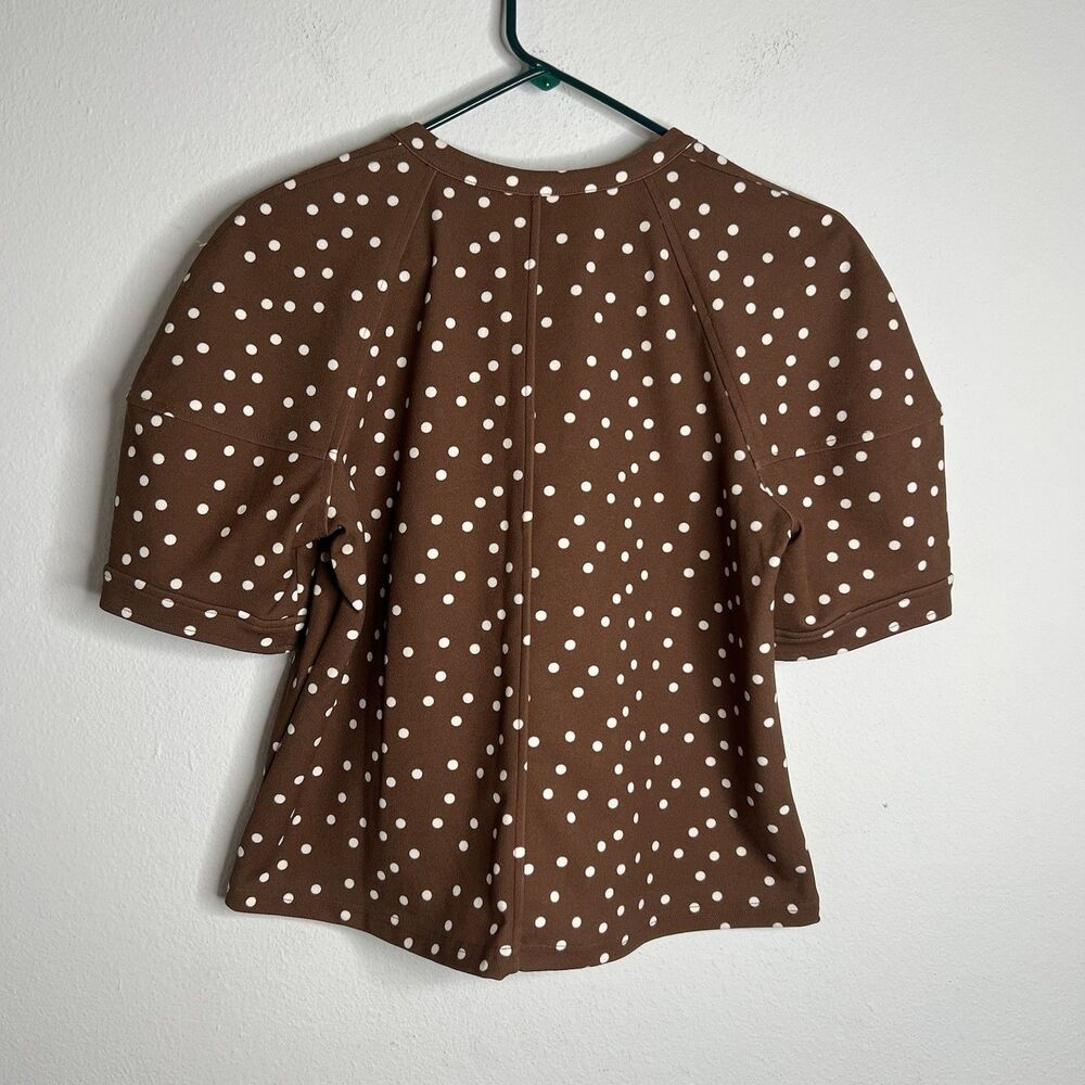 MELLODAY Women Top Brown Polka Dots White Short Sleeve Top Size XS - Picture 2 of 9
